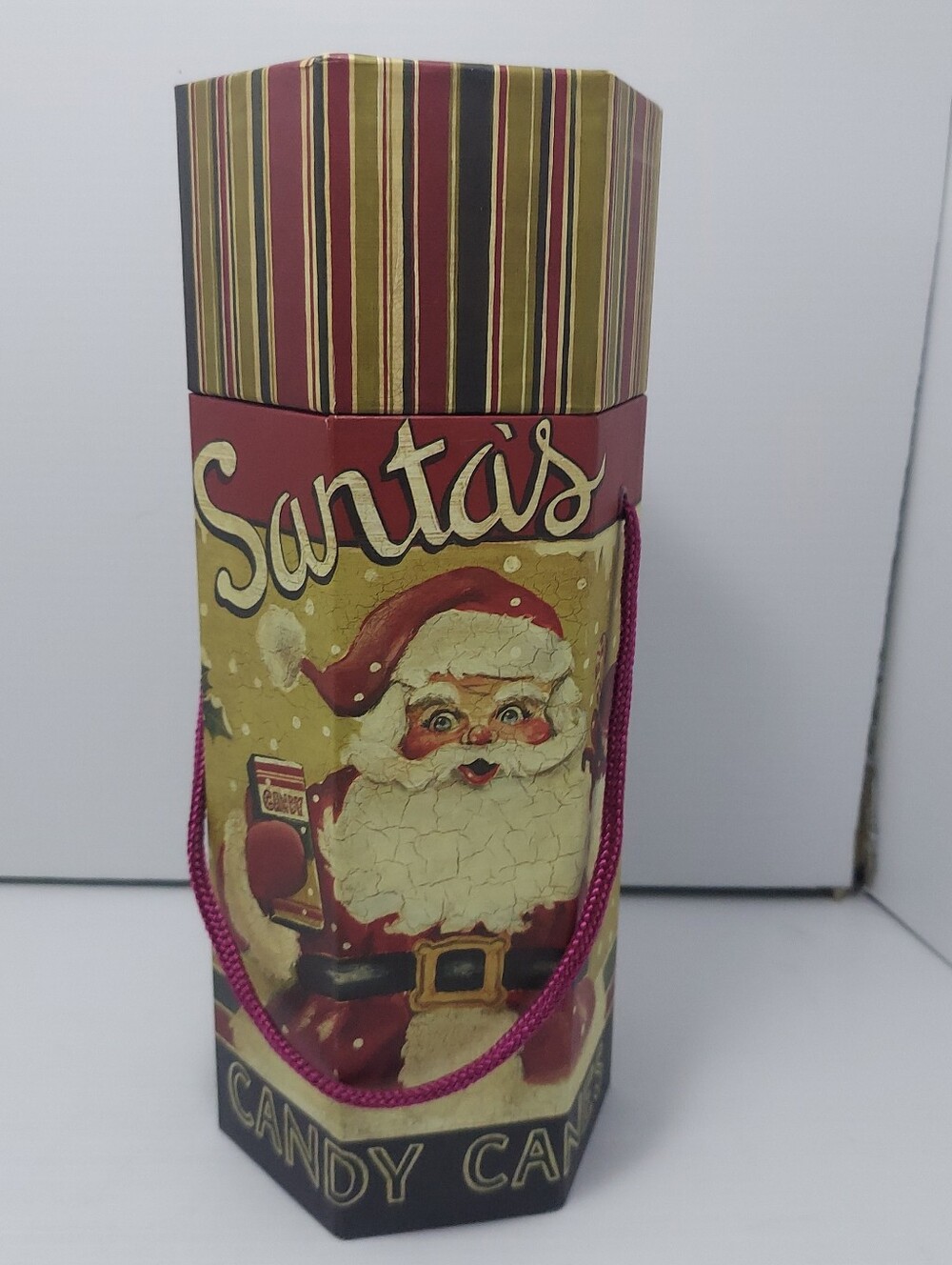Santa's Candy Cane Wine Bottel Gift Box - Festive Red and Gold Holiday Packaging